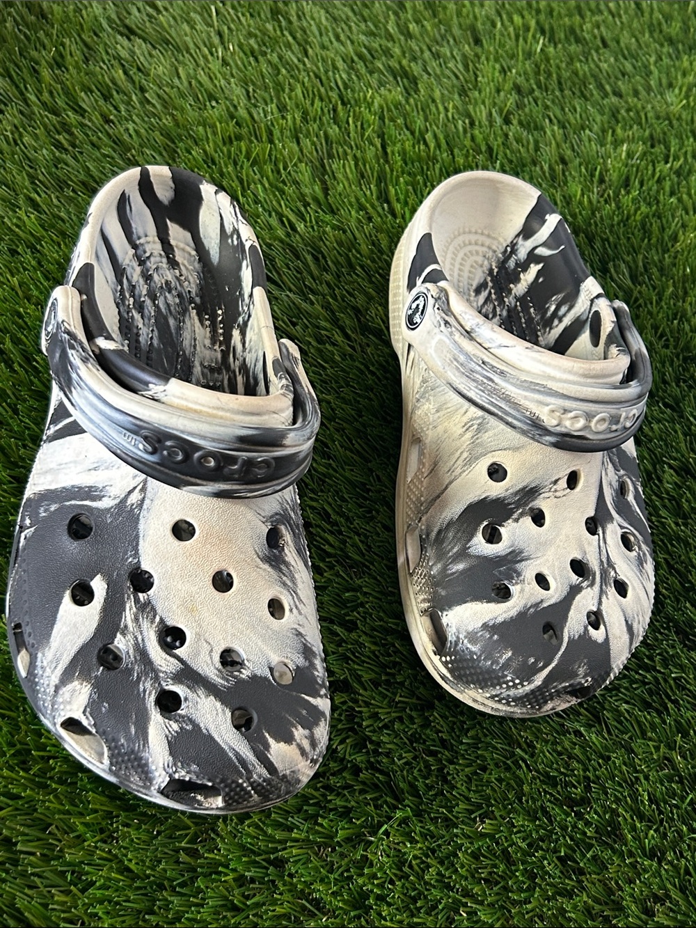 CROCS Kids Classic Marbled Black & White Clogs